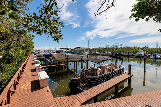 view of dock featuring a water view and boat lift