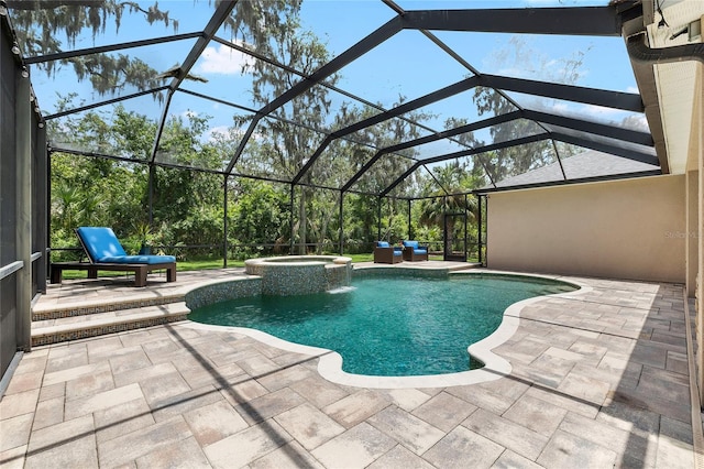 15912 Ternglade Dr, Lithia, FL 33547 - view of pool with a patio area, a pool with connected hot tub, and a lanai