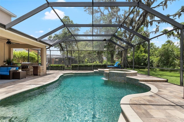 15912 Ternglade Dr, Lithia, FL 33547 - view of swimming pool with a patio, a lanai, and ceiling fan