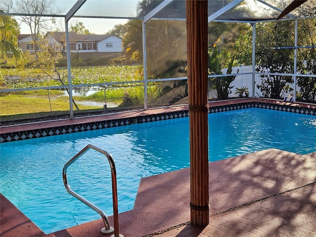 outdoor pool with glass enclosure