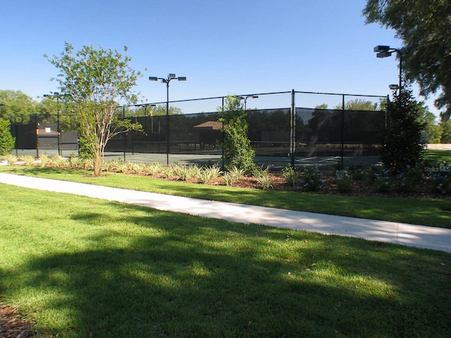 15708 Oakleaf Run Dr, Lithia, FL 33547 - view of tennis court with a lawn and fence