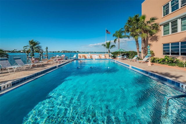 pool with a patio