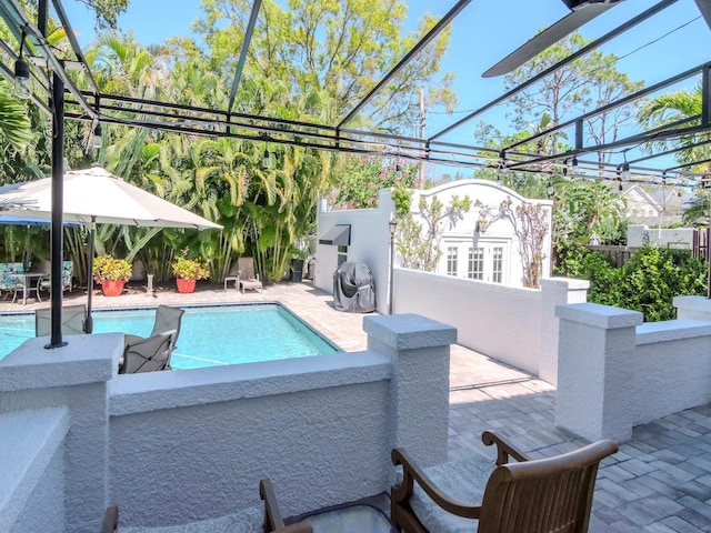 pool with a patio