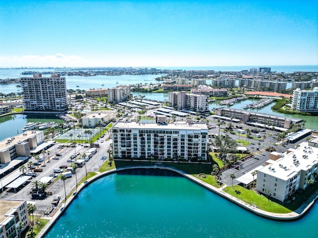 drone / aerial view with a water view and a city view