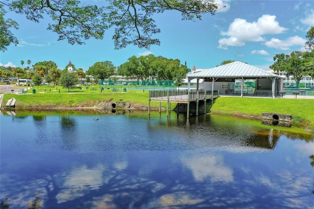 property view of water with a gazebo