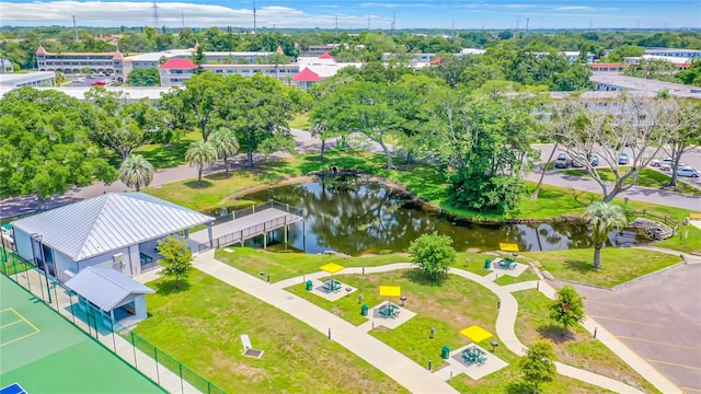 bird's eye view featuring a water view