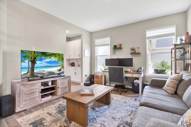 living room featuring light wood-style flooring