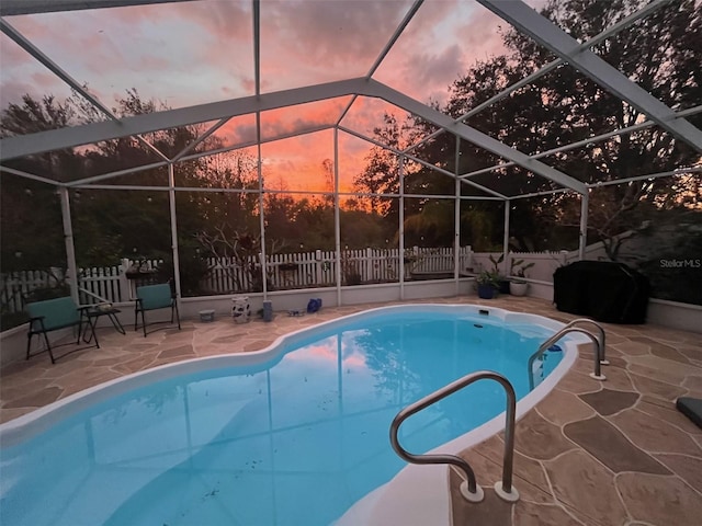 view of swimming pool with a fenced in pool, a patio area, fence, and area for grilling