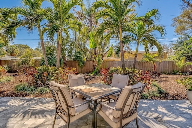 view of patio / terrace featuring outdoor dining space and a fenced backyard