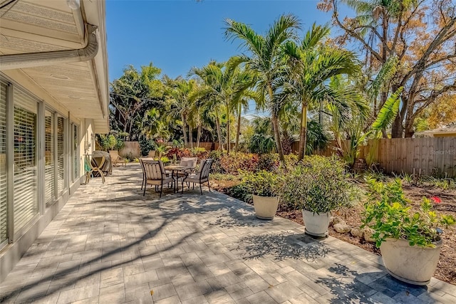 view of patio featuring outdoor dining area and a fenced backyard