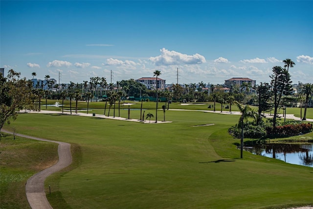 view of property's community featuring a lawn