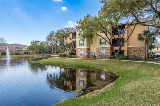 exterior space featuring a water view