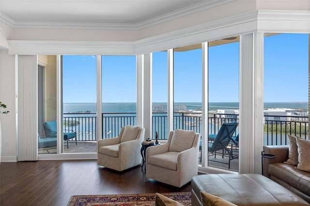 sunroom with a water view