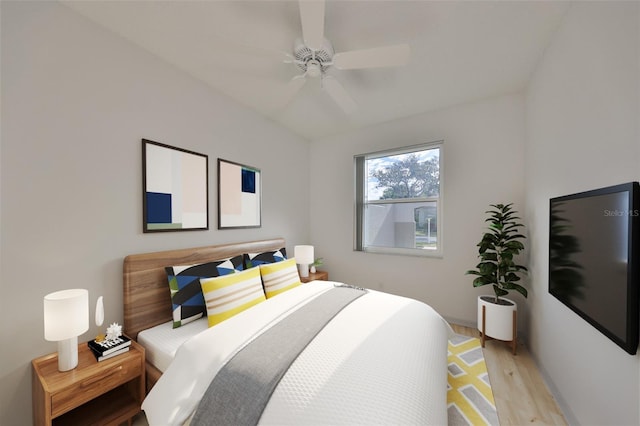 bedroom featuring wood finished floors and a ceiling fan