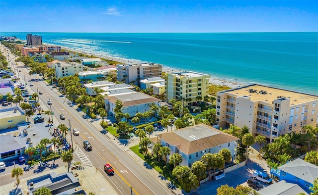 aerial view with a beach view and a water view