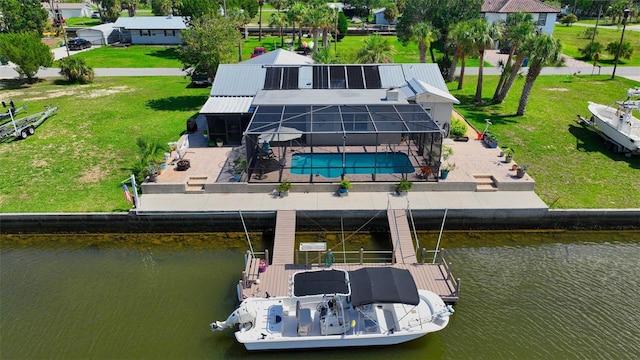 aerial view featuring a water view