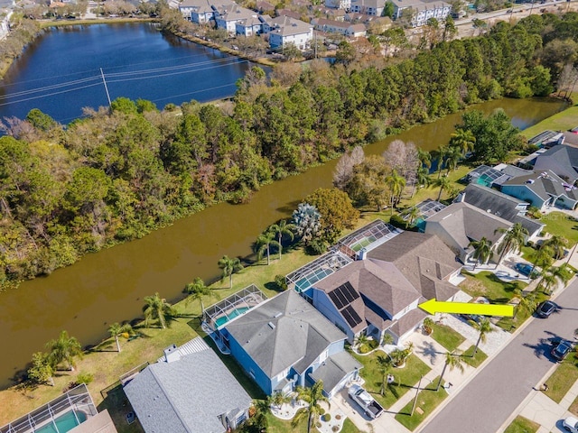 aerial view with a residential view and a water view