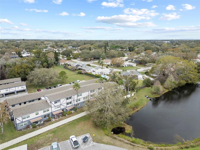 aerial view featuring a residential view and a water view