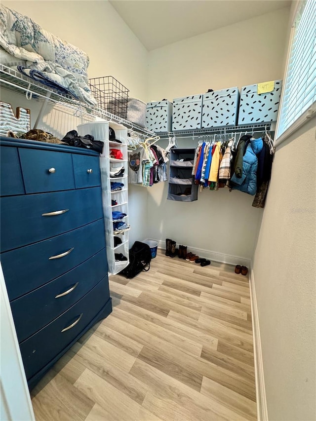 spacious closet featuring light wood-type flooring