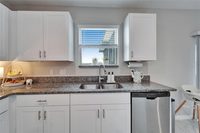 kitchen featuring a sink, white cabinets, and dishwasher