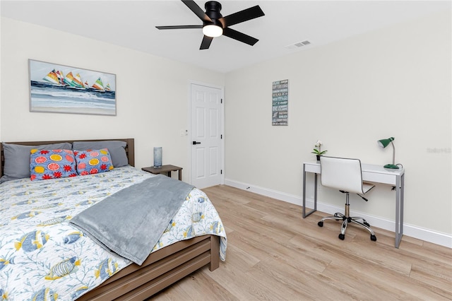 1100 Webb Dr, Clearwater, FL 33755 - bedroom with wood finished floors, ceiling fan, and a desk