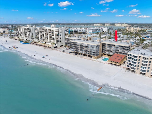 bird's eye view with a view of city, a water view, and a view of the beach