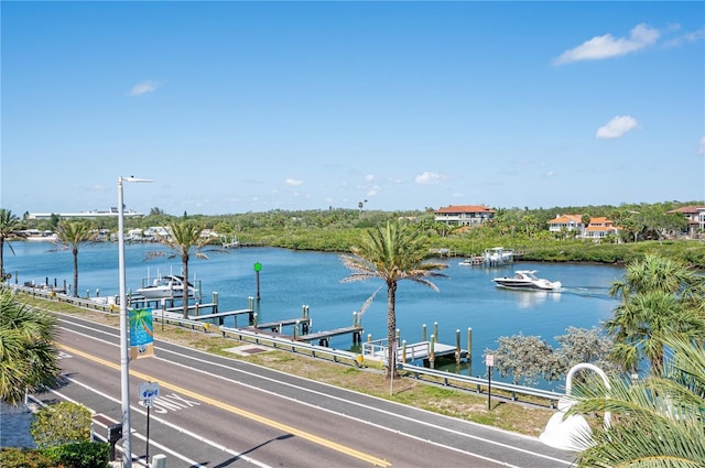 property view of water featuring a boat dock