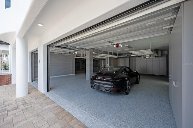 garage with a garage door opener