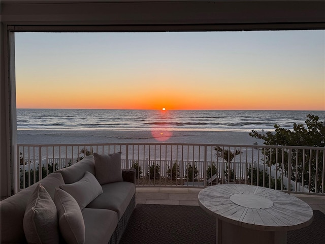 20256 Gulf Blvd, Indian Shores, FL 33785 - balcony with an outdoor living space, a beach view, and a water view