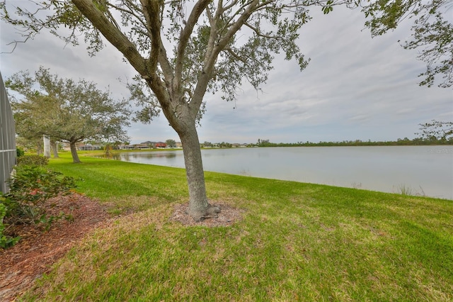 view of yard with a water view