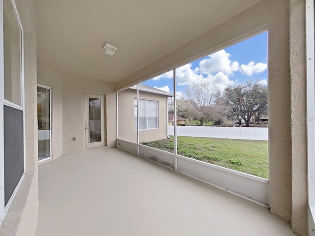 view of unfurnished sunroom