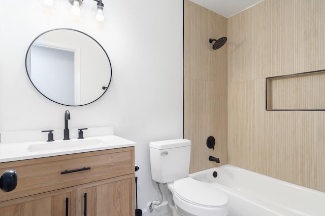 bathroom with toilet, washtub / shower combination, and vanity