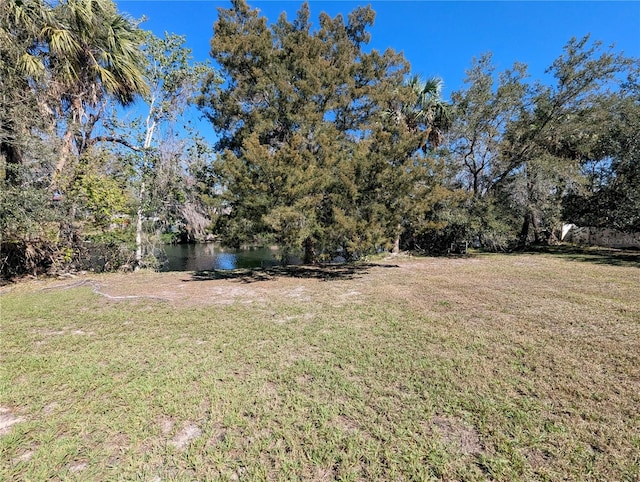 view of yard with a water view