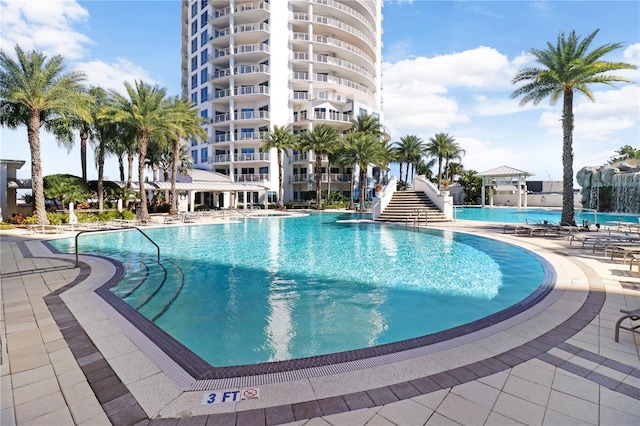 pool with a patio