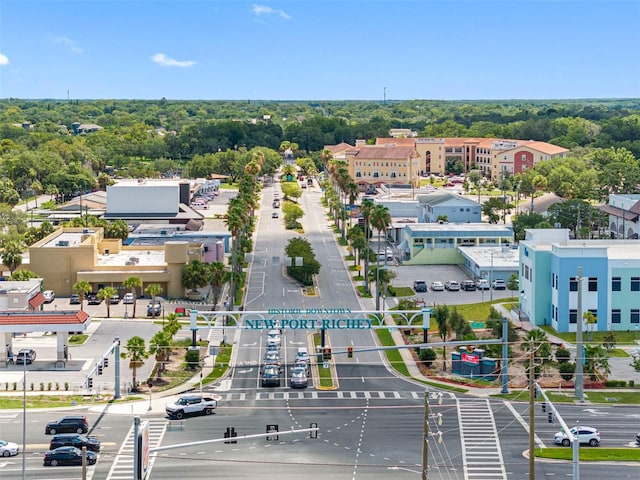 birds eye view of property featuring a view of trees