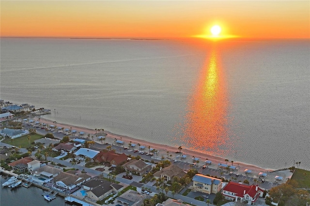 aerial view with a water view and a residential view