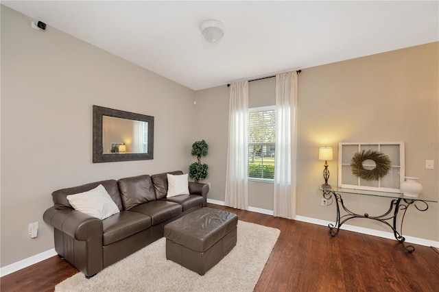 living room featuring baseboards and wood finished floors