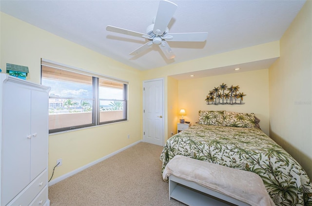 bedroom with carpet, baseboards, and ceiling fan