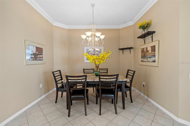 5117 Spectacular Bid Dr, Wesley Chapel, FL 33544 - dining area featuring crown molding, a chandelier, light tile patterned floors, and baseboards