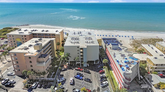 aerial view with a view of the beach and a water view