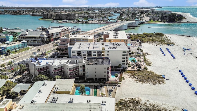 drone / aerial view with a water view and a city view