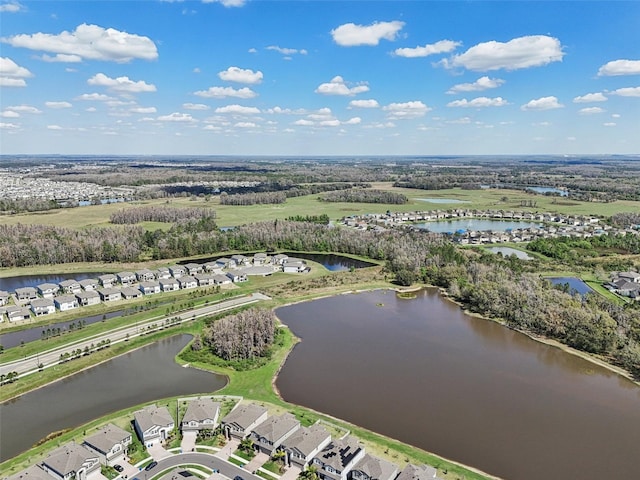 bird's eye view featuring a water view and a residential view