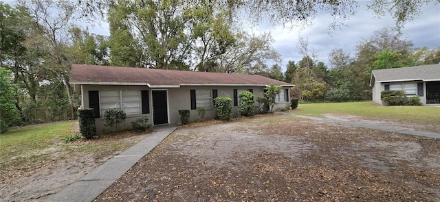 single story home featuring stucco siding and a front lawn