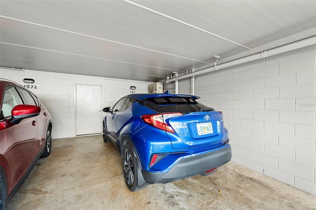 parking garage with concrete block wall