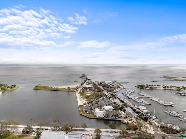 drone / aerial view featuring a water view