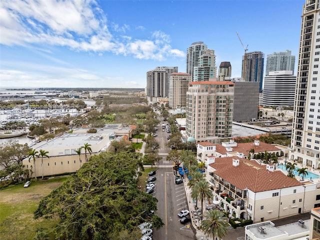 aerial view with a city view