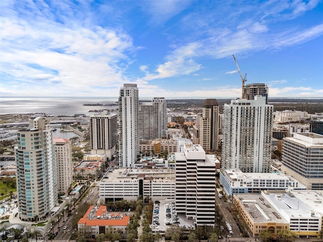 property's view of city featuring a water view