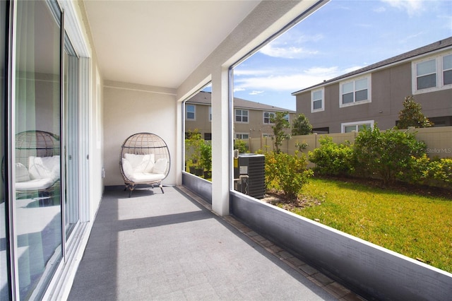 balcony featuring central air condition unit