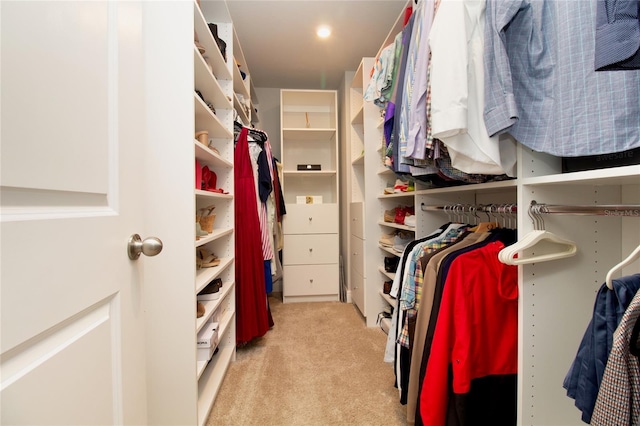 spacious closet featuring light carpet