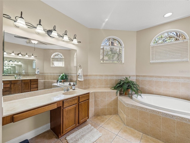 full bathroom featuring a wealth of natural light and tile patterned floors